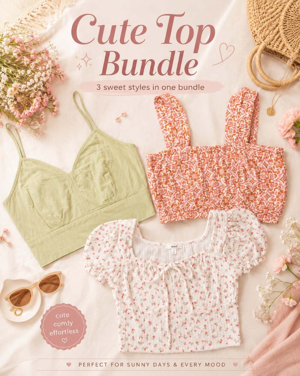 3-Piece Trendy Crop Top Bundle | Sienna Sky, Roxy, and Mine | Large